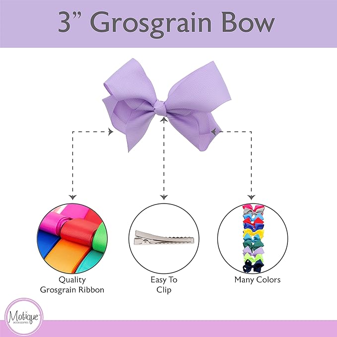 3 Inch Grosgrain Bow for Little Girls- Set of 2 (Lavender)