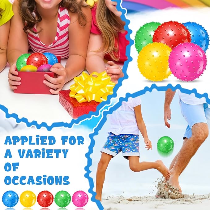Lenwen 200 Pcs Kids Knobby Balls 5.5 Inch Soft Bouncy Balls Bulk for Toddlers Inflatable Sensory Toys with Air Pump Spiky Massage Stress Toys for Kindergarten Playground Backyard Pool, 5 Color