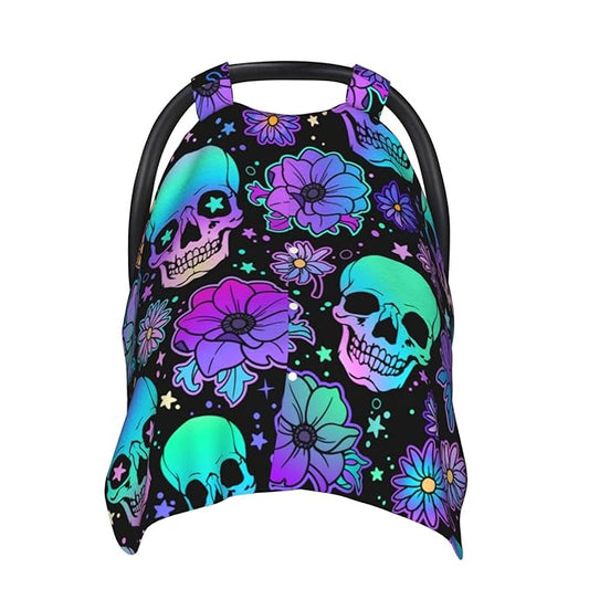Neon Purple Skull Car Seat Covers for Babies Peekaboo Opening Carseat Cover Soft Nursing Stroller Cover Canopy for Shower Gift Newborn