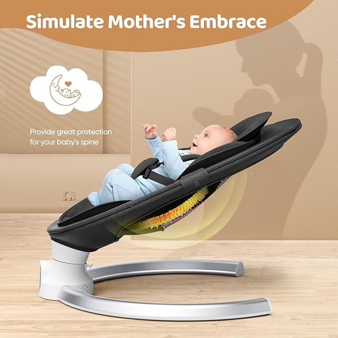 Baby Swings for Infants - Exclusive App & Bluetooth Function, Electric Baby Swing with 5 Point Harness & 5 Sway Speeds, 10 Preset Lullabies, Portable Infant Swing for Indoor/Outdoor (Black)