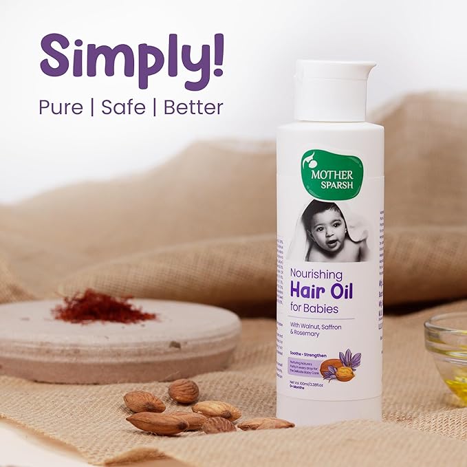 Mother Sparsh Ayurvedic Baby Hair Oil with 21 Herbs & Oils for Babys Tender Scalp & Hair, 100 ML