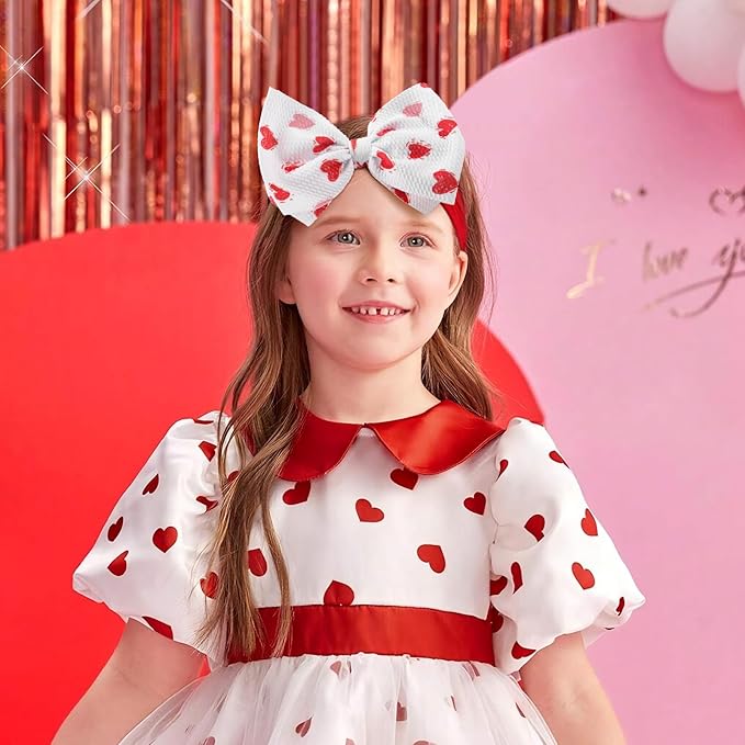 Valentines Bows for Baby Girls 6'' Large Nylon Headband Handmade Hairbands with Bows Red Light Pink Heart Baby Valentines Day Gifts Hair Accessories Kids