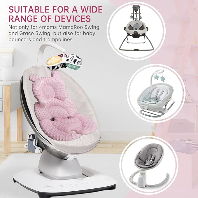 Infant Insert Compatible with 4moms Mamaroo Swing and Graco Swing, Newborn Insert for Baby Swing, Rocker, Bouncer, Portable and Washable, Reversible Body Support Cushion, Cotton & Mesh Material, Pink