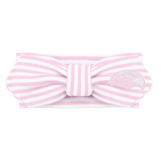 Creative Knitwear SMU Mustangs Infant Girls Pink/White Striped Hair Knot Headband Embroidered Logo - Size Newborn - 4T