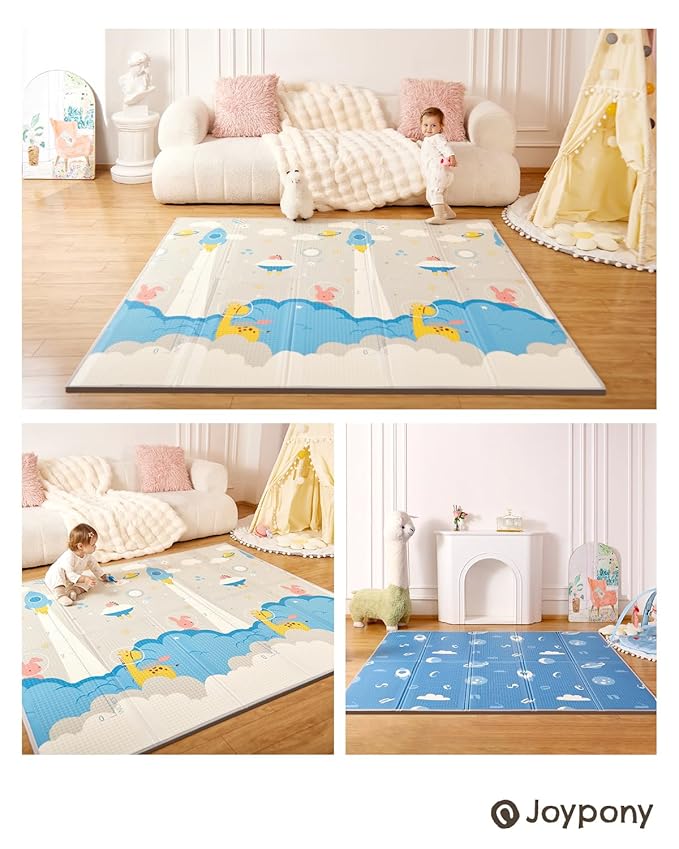 Joypony Baby Play Mat 79" X 71", Extra Large Foldable Play Mats for Babies and Toddlers, Waterproof Anti-Slip Portable Foam Floor Mat for Tummy Time with Travel Bag Indoor Outdoor