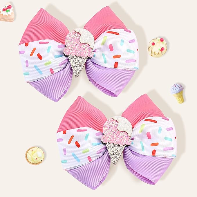 2 Pcs Baby Girl Hair Clips Ice Creams Bow Clips Cute Snap Barrette Thick Thin Hair Accessories for Little Girls Kids Teens Women (Pink)