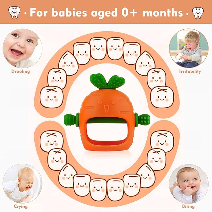 Chuya Silicone Baby Teething Toys Teether for Babies 0-24 Months Carrot Hand Teethers Teething Relief Sore Gums Baby Toys for Infants