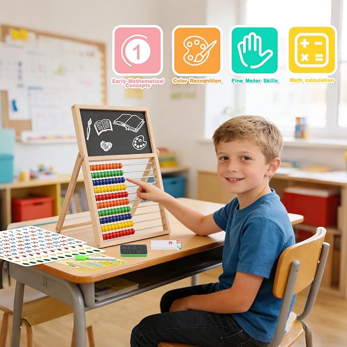 Wooden Abacus for Kids Math Games for Kids 3-5 4 5-7 6-8 Counters Toys with Double-Sided Whiteboard Blackboard and Magnetic Number Cards 1-100 Educational Counting Math Manipulatives 1st 2nd grade