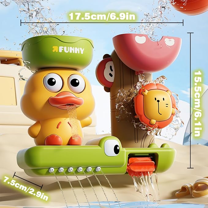 Bath Toys for Toddlers 1-3 with 3 Strong Suction Cups, Interactive Squirting Duck & Spinning Lion Water Toys for Bathtub Fun, Ideal Christmas Shower Gift for Boys & Girls 18M+
