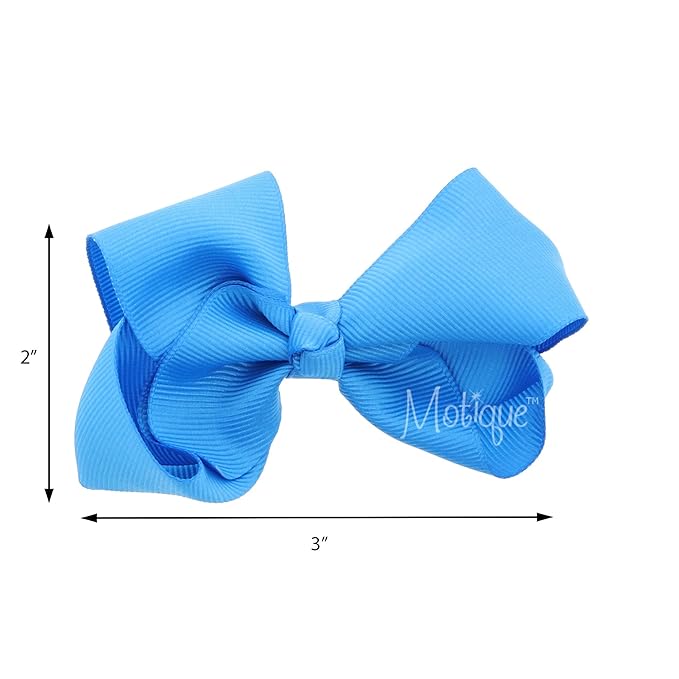 3 Inch Grosgrain Bow for Little Girls- Set of 2 (Blue)