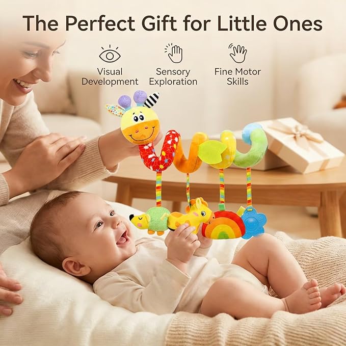 Multi-Use Baby Spiral Activity Toy – Spiral carseat Toy for Car Seat, Stroller,Play Gym, Keeps Baby Quiet, Easy Travel Solution
