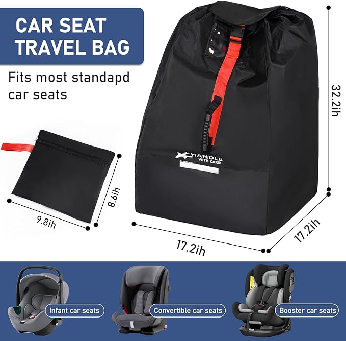 Car Seat Travel Bag for Airplane backpack with padded shoulder straps, Large Waterproof Car Seat Bags Fits Most Infant Car Seats, Convertible Car Seats, Booster Seats, Car Seat Bases