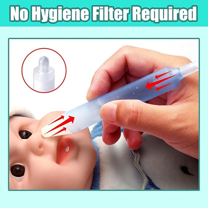 Nasal Aspirator for Baby, Nasal Congestion Relief Nose Cleaner with 2 Silicone Tips 25 Hygiene Filter for Babies Infants Toddlers Boys Girls (Blue)