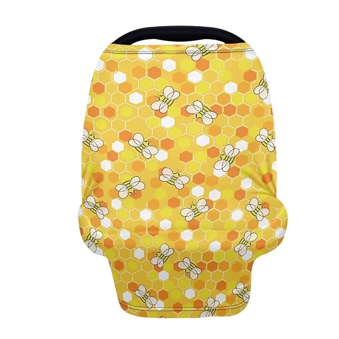 Forchrinse Cartoon Bee Nursing Breastfeeding Cover for Newborn,Multi-Use Baby Car Seat Cover Canopy Shopping Cart Cover High Chair Cover Washable