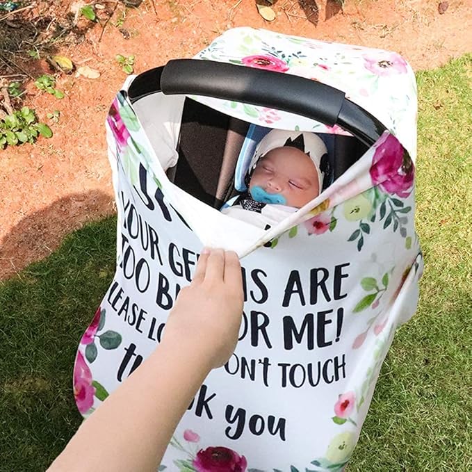 Car seat Canopy for Baby, No Touching Sign Flower Car Seat Covers for Newborn, Infant Stroller Covers for Boy Girl, Multiuse Nursing Covers for Breastfeeding, Ultra-Soft Breathable, Nursing Scarf