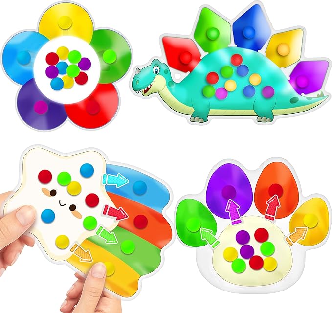 UIIOPJIOM 4PC Color Sorting Sensory Toys for Toddler, Travel Toys for Toddlers Roadtrip Activities Dementia Fidgets for Elderly Classroom Preschool Kid 2 3 4 Year Old Boy Girl Valentine Easter