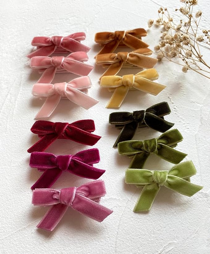 Velvet Mini Bows for Baby Girls, 20pcs Boutique Tiny Baby Hair Clips, Fully Lined Hair Barrettes Alligators for Infants Toddlers Fine Hair by Cherssy
