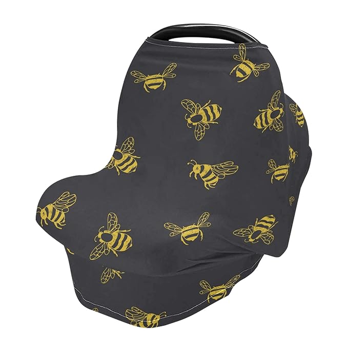 Cartoon Bee Insect Doodle Pattern Stretchy Baby Car Seat Cover Infant Canopy Nursing Covers Breastfeeding Cover Breathable Windproof Winter Scarf for Boys Girls