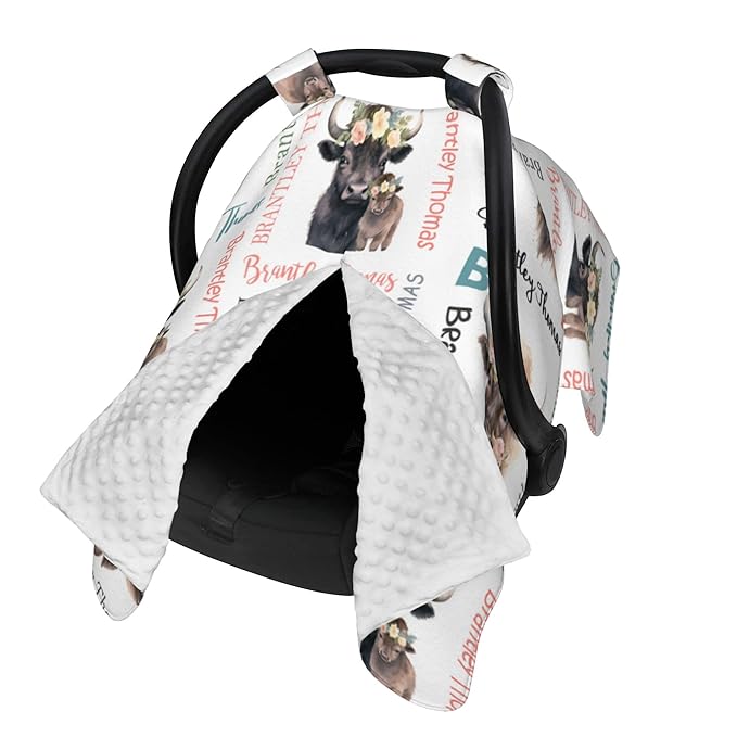 Custom Baby Car Seat Canopy Personalized Car Seat Covers with Name for Baby Boys Girls Customized Buffalo Nursing Breastfeeding Cover Infant Carseat Canopies Newborn Minky Baby Blanket