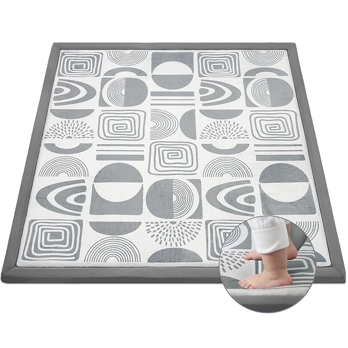 50"×50" Baby Play Mat for Floor & Playpen, 1.2" Thick High-Density Foam Nursery Mat for Tummy Time, Soft Plush Carpet with Non-Slip Bottom for Infant Toddler Baby Crawling & Playing (Grey)