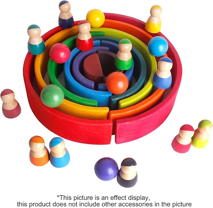 SHIERDU Wooden Rainbow Ball, 6 Colorful Wooden Ball Toys, Suitable for Toddlers and Babies to Grip, Ball and Stacker Matching