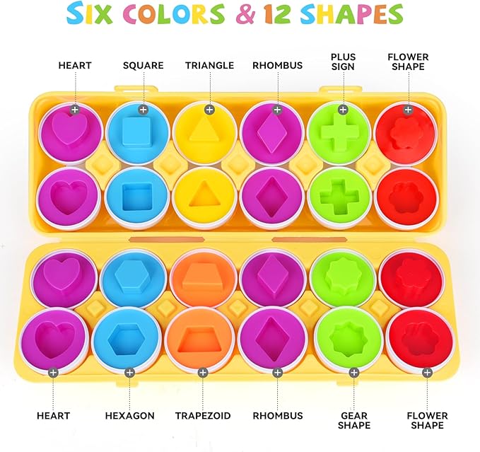 Matching Eggs - Color & Shape Recoginition Sorting Puzzle Toys for Toddlers 1-3, Easter Travel Game Early Learning Educational Fine Motor Skill Montessori Gift for Year Old Kids Baby Toddler Boy Girl