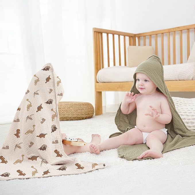 Susurration 2 Pack Thick Muslin Baby Towels, 100% Cotton Soft and Absorbent Baby Bath Hooded Towel for Newborn, Infant, Girls, Boys, Baby Essentials
