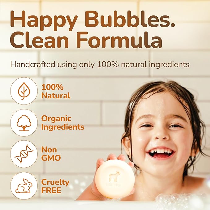 MADE IN USA Baby Soap Bar with Goat Milk and Honey - Naturally Cold Processed from Organic Ingredients - Delicate for Newborn Skin, Gift for babys, Kids, Toddlers and Adults - Handmade in USA