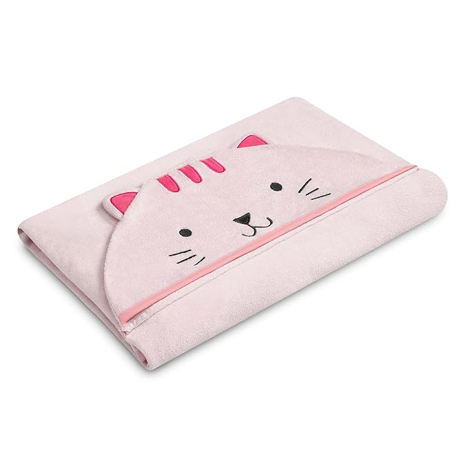 Delta Children Personalized Kids Hooded Bath Towel with Pockets - Super Soft and Absorbent- Great Gift for Boys and Girls, Pink Cat