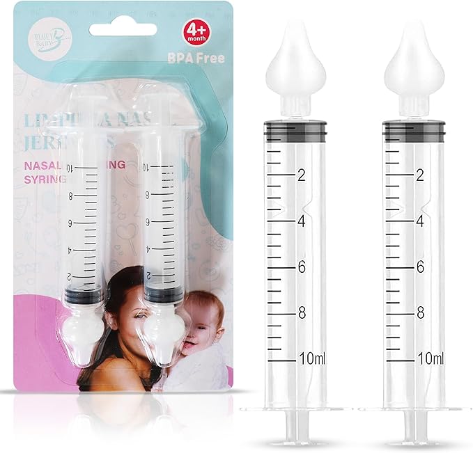 Bluet B - Baby Nasal Syringe (2-Pack) - Safe Silicone Nasal Aspirator for Newborn - Infant Mucus Removal - 10ml Nose Cleaner Syringe for Baby - Toddler Congestion Relief - Reusable Tips - White