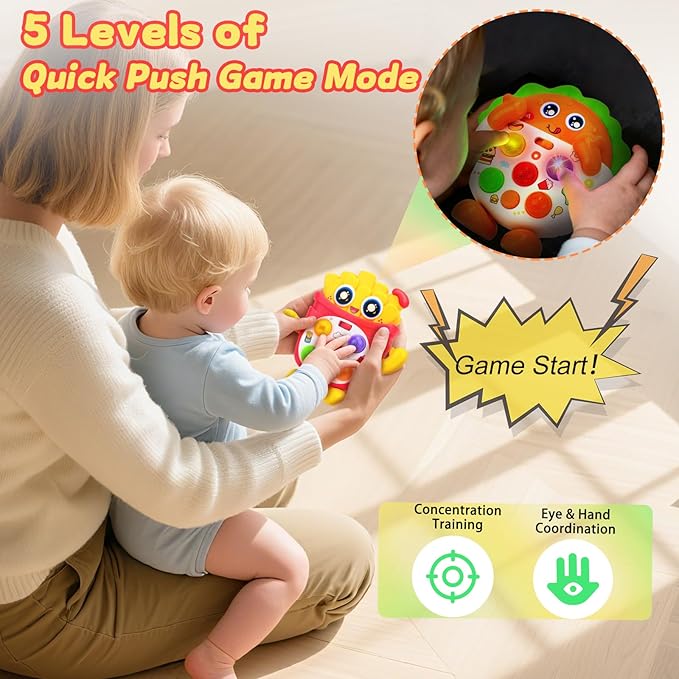 Musical Toys for Toddlers 1-3, Baby Musical Toys with Music & Sound Effects & 5 Level Quick Push Game, Interactive Light up Baby Toy with Flashing, Birthday Gift for Boy Girl 1 2 3 Year Old