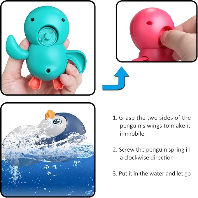 Baby Bath Toys 4 Pack Penguin Duck Wind Up Toys for Toddlers 1-3 Year Old Bathtub Toys for Baby Floating Pool Games Water Toys Swimming Bath Toys for Toddlers Kids Boys Girls 1 Years Old