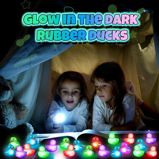 Deekin 48 Pcs LED Light Up Rubber Duck 2'' Mix Color Cute Small Ducks Glow Toy for Duck Birthday Party Baby Shower Supplies Party Favors Decor Creative Gift Classroom Prizes (Clear)