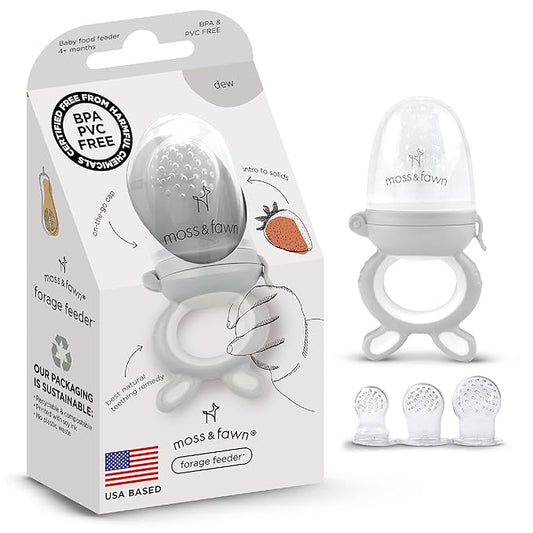 Moss and Fawn Forage Feeder - Baby Fruit Feeder, Frozen Breast Milk Popsicle Teether & Pacifier - BPA, PVC & Phthalate-Free - Dew