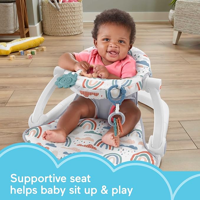 Fisher-Price Portable Baby Chair Sit-Me-Up Floor Seat with Developmental Toys & Machine Washable Sea & Baby Newborn Toys Rattle 'n Rock Maracas