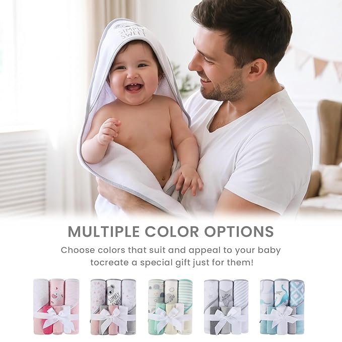 Softan Baby Hooded Towels and Washcloths Set 6 Pack, 28x28 Ultra Soft & Absorbent Baby Bath Towels for Newborn Infant Toddler, Unisex Boys Girls (Pink Heart & Grey Koala)