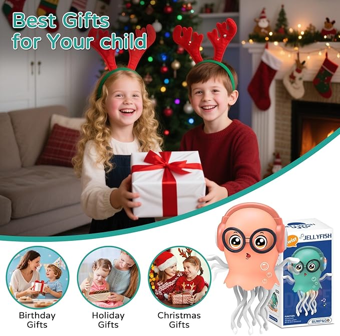 Magic Electric Dancing Jellyfish Toy with Led Light and Music,Playful Automatic Steer Crawling Dancing Baby Toy with Smart Tentacle Explorer,Octopus Toy,Tummy Time Toys (Orange)