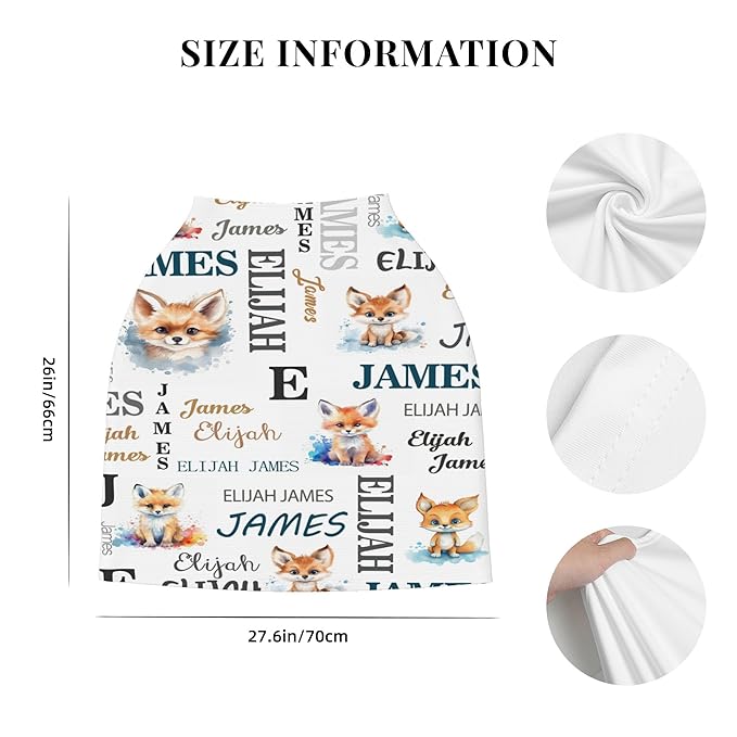 Personalized Baby Car Seat Covers for Babies, Custom Fox Nursing Breastfeeding Carseat Canopy with Name, Infant Stroller Covers for Newborn Girls Boys, Breathable Carseat Cover