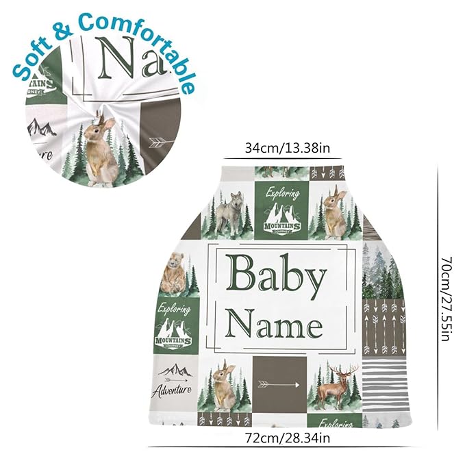 Personalized Multiuse Baby Car Seat Covers for Boys Girls, Custom Name Carseat Canopy, Nursing Breastfeeding Scarf, Gift for Newborn Babies, Infant Stroller Cover, Woodland Animal
