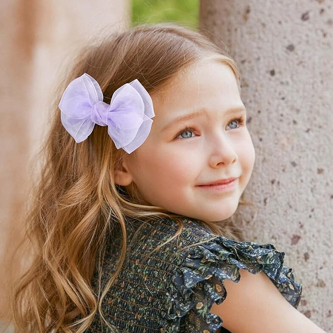 Purple Mesh Ribbon Hair Bows Clips 4" Organza Alligator Barrettes Hairpins for Girls Cute Halloween Costume Mermaid Birthday Dress Decor Accessories Back School Xmas Gift