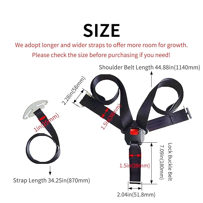Baby Highchair Stroller Pushchair 5pt 5 Point Harness with Locking Buckle Adjustable Straps, Belt Width 38mm/1.5in, Shoulder Belt Length 44.8in