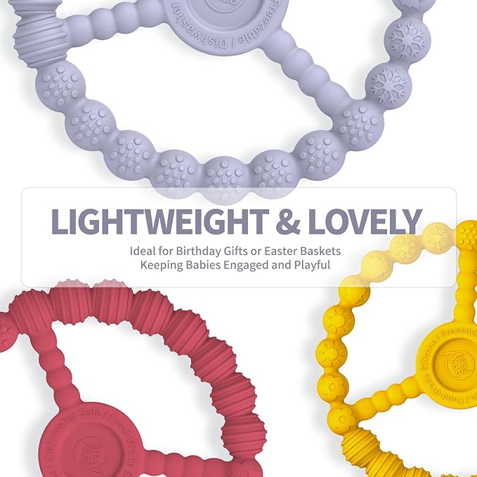 Baby Ring Teethers, 3 Pack Silicone Teething Toys for Babies 0-6 & 6-12 Months, Freezable Chew Rings Boys & Girls Relief Essentials, Infant Toddler Stocking Stuffers (Lavender Yellow Red)