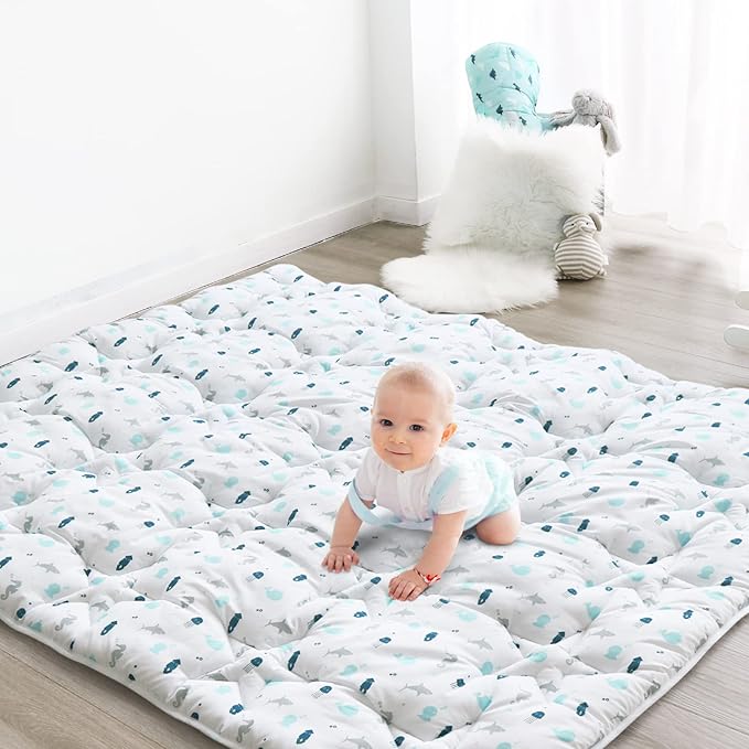 SPRINGSPIRIT Baby Play Mat for Boys Girls,50'' x 50'' Baby Playmat for Playpen, One-Piece Crawling Play Mat Non Slip, Toddlers, White Ocean