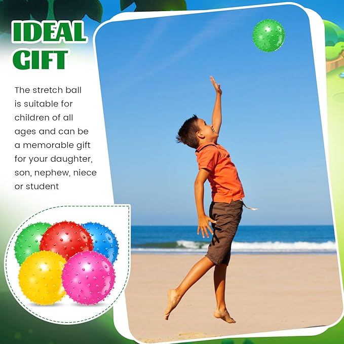 Lenwen 200 Pcs Kids Knobby Balls 6.3 Inch Soft Bouncy Balls Bulk for Toddlers Inflatable Sensory Toys with Air Pump Spiky Massage Stress Toys for Kindergarten Playground Backyard Pool, 5 Color