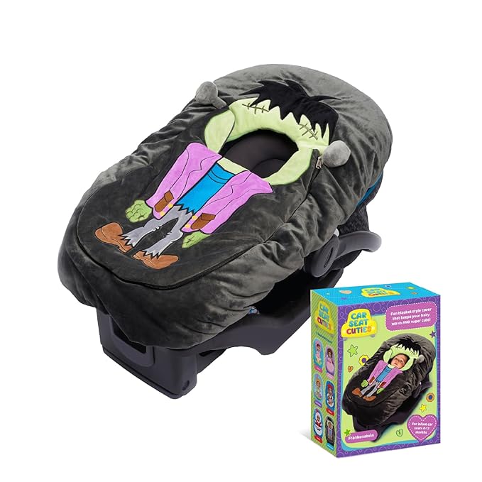 MaterialJill Car Seat Cuties, Baby Carrier Seat Cover for Infant Seat or Stroller, Baby Car Seat Covers, New Baby Gift, Soft Plush Baby Carrier Blanket Cover, Infant Halloween Costume - Frankenstein