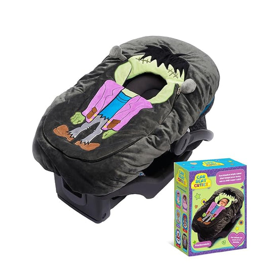 MaterialJill Car Seat Cuties, Baby Carrier Seat Cover for Infant Seat or Stroller, Baby Car Seat Covers, New Baby Gift, Soft Plush Baby Carrier Blanket Cover, Infant Halloween Costume - Frankenstein