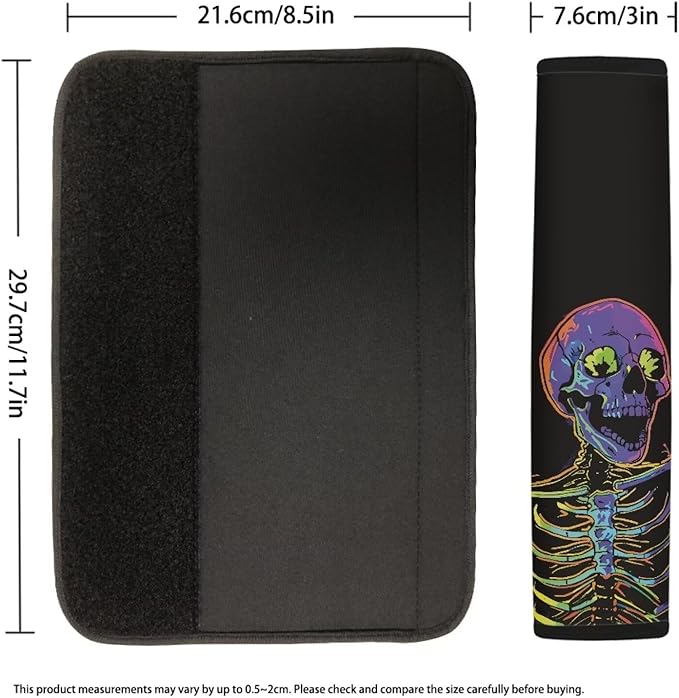 Biyejit Funny Skull Universal Car Seat Belt Pads Cover, Halloween Safety Seat Belt Comfortable Shoulder Pads for Adults and Children 2 Packs
