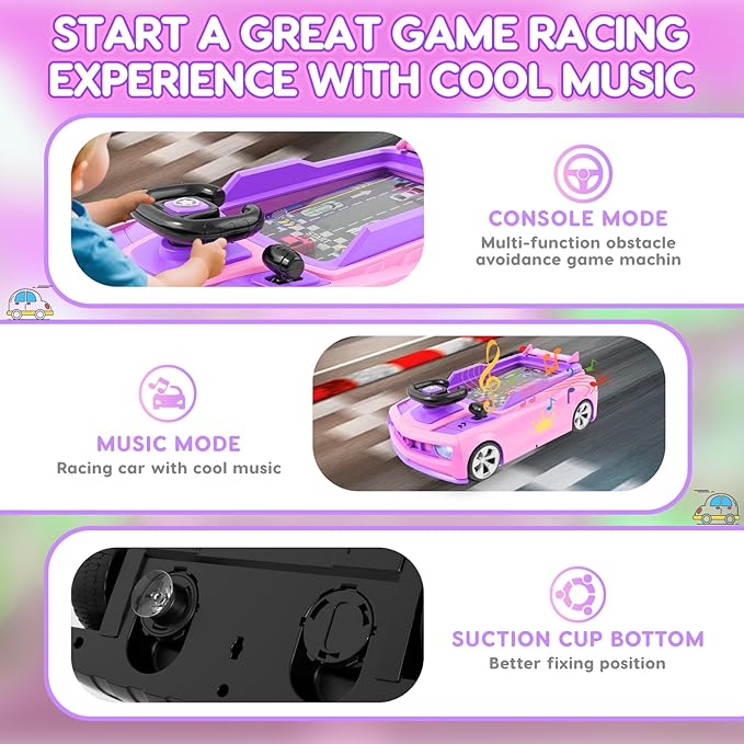 Musical Steering Wheel Racing Car Toy, Racing Adventure Car Steering Wheel for Toddler Kids, Toddler Simulated Driving Game Cars with Sound and Light, Xmas Birthday Gifts for Kids Ages 3+ (Pink)
