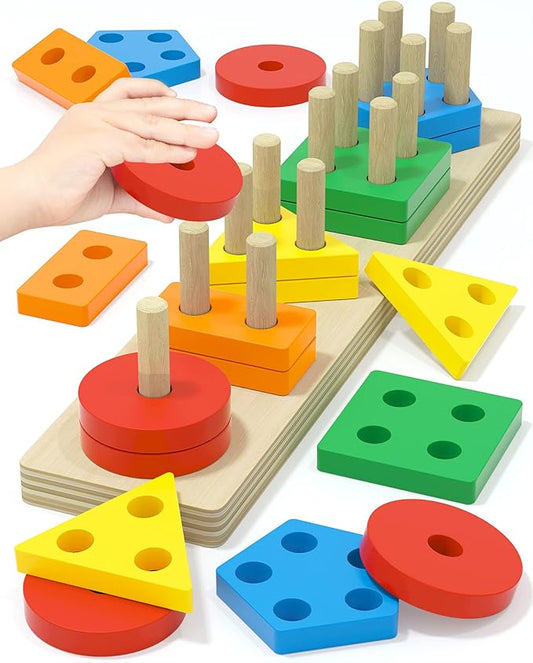 Yetonamr Montessori Toys for 1 2 3 Years Old Boys Girls Birthday Gifts, Wooden Sensory Toys for Ages 2-4 Toddlers Kids Baby, Toddler Learning Toy Activities Puzzles Ages 1-3
