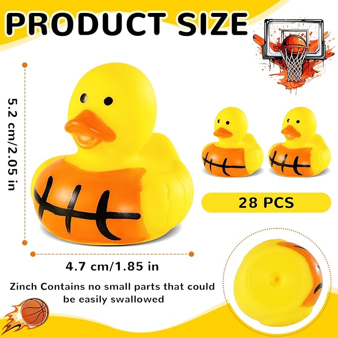 SCIONE 28 Pack Basketball Rubber Ducks - Mini Orange Sports Ducks for Kids - Basketball Team Gifts, Sports Themed Birthday Party Favors, Goodie Bag Fillers and Carnival Prizes